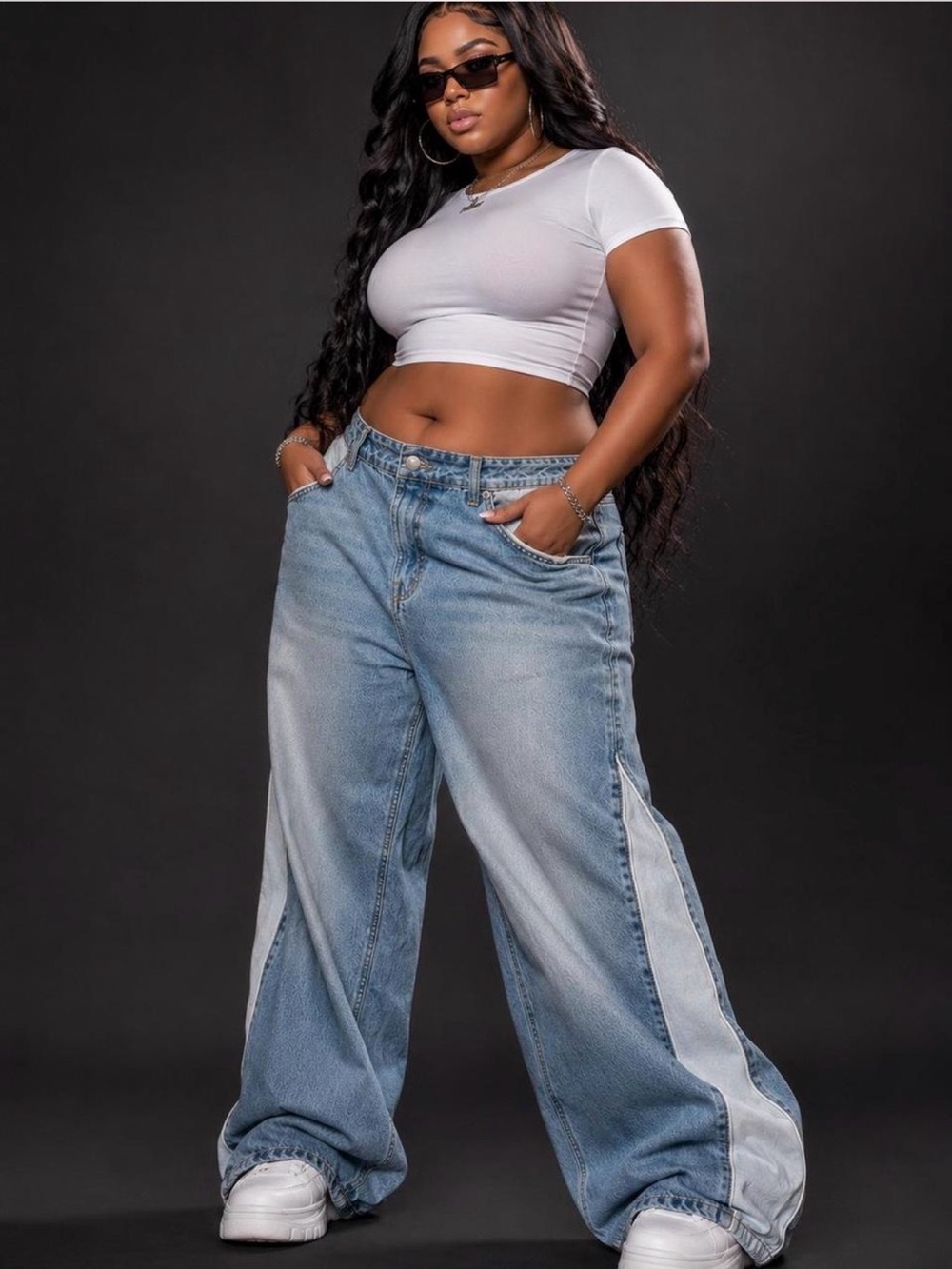 2000s Baggy Wide Leg Jeans 14 Plus Size Streetwear Denim Baddie on the go Curvy - Picture 1 of 8